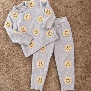 Lola + The Boys Fuzzy Blue and Yellow Smiley Sweater